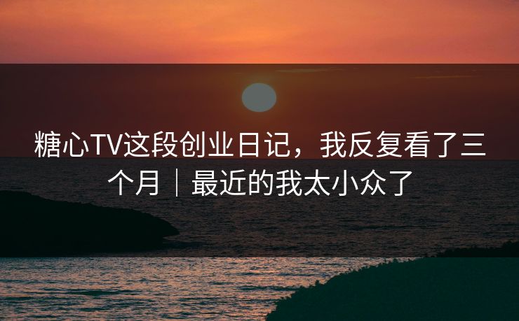 糖心TV这段创业日记，我反复看了三个月｜最近的我太小众了