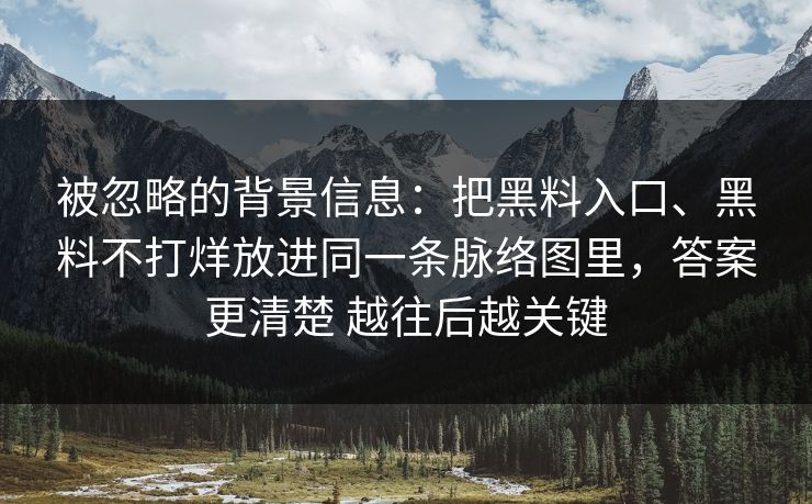 被忽略的背景信息：把黑料入口、黑料不打烊放进同一条脉络图里，答案更清楚 越往后越关键