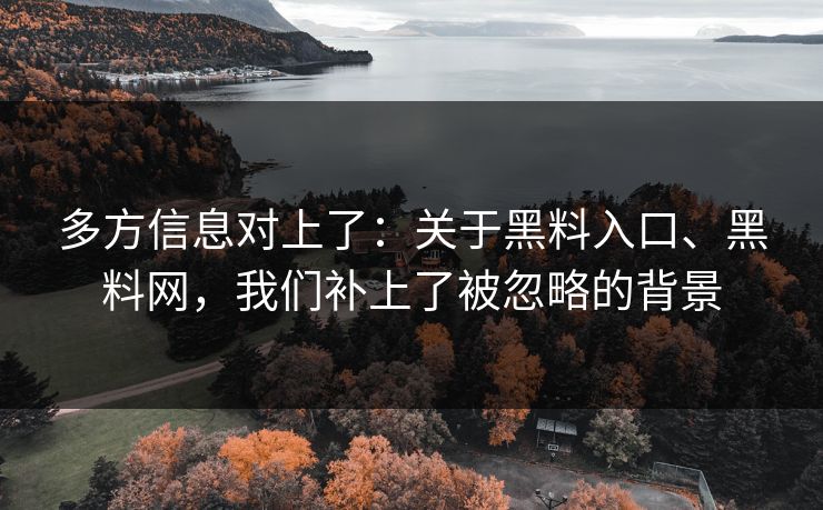 多方信息对上了：关于黑料入口、黑料网，我们补上了被忽略的背景