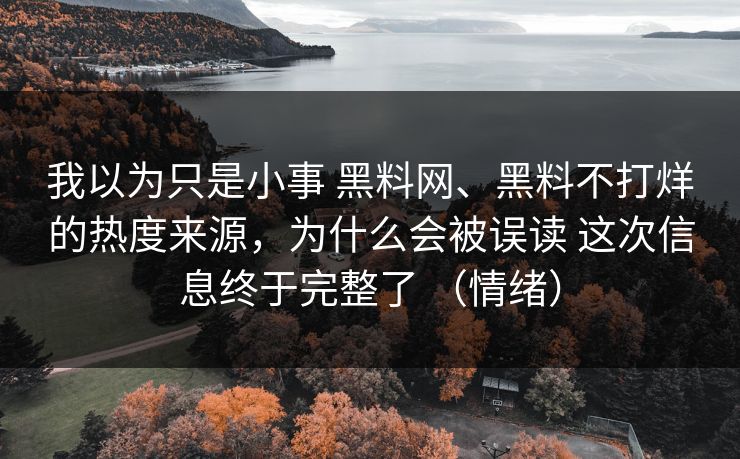 我以为只是小事 黑料网、黑料不打烊的热度来源，为什么会被误读 这次信息终于完整了 （情绪）